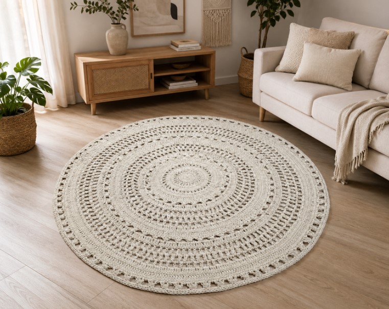 Χαλί Στρογγυλό Macrame Βαμβακερό Φ150εκ. Natural Komvos Home (Σετ 2 Τεμάχια) (Ύφασμα: Βαμβάκι 100%, Χρώμα: Natural) - KOMVOS HOME - 5201847012293-1